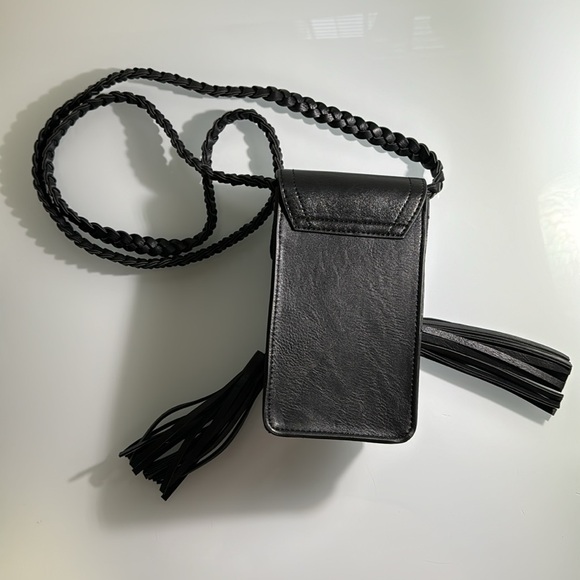 Dress Barn black vegan leather braided crossbody w/ tassels - Picture 5 of 11